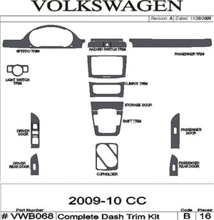 2009-2010 Volkswagen CC Real Brushed Aluminum Dash Trim Kit