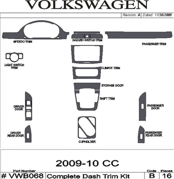 2009-2010 Volkswagen CC Wood Grain Dash Trim Kit