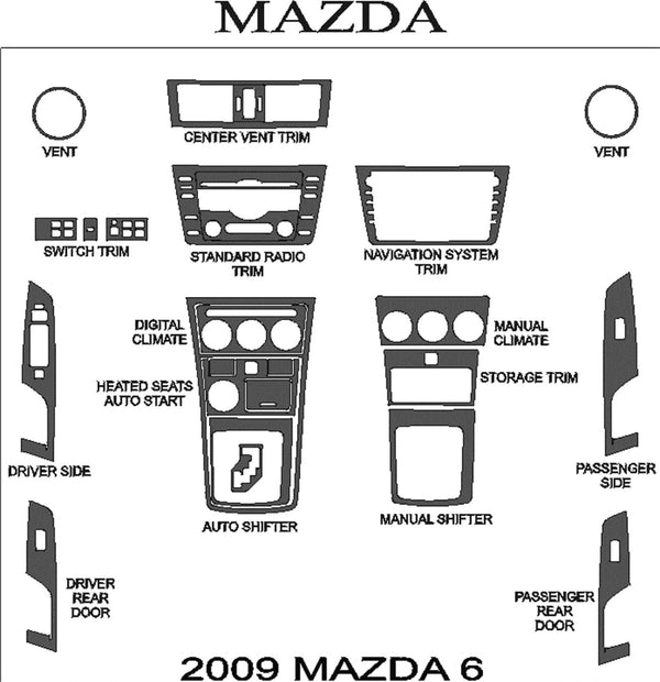 2009+ Mazda 6 Real Brushed Aluminum Dash Trim Kit