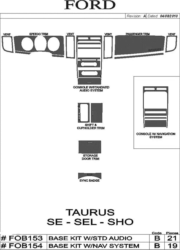 2010-2012 Ford Taurus Wood Grain Dash Trim Kit