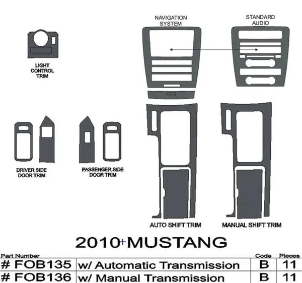 2010-2014 Ford Mustang Real Brushed Aluminum Dash Trim Kit